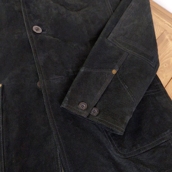 Vintage 90s B.U.M. Equipment Men’s Black Suede Jacket Coat Elbow Patches - Picture 11 of 16